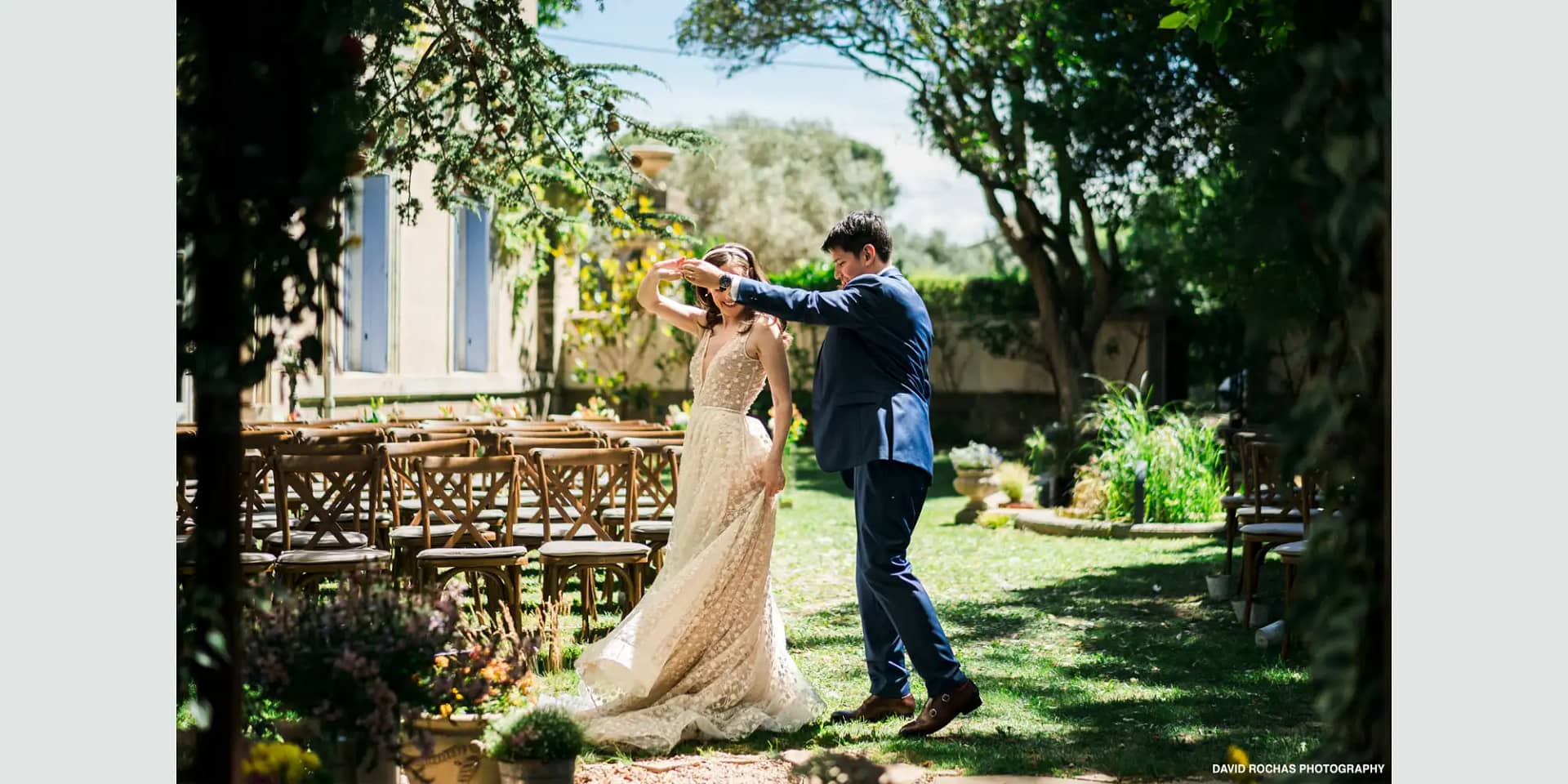 Couple dancing at their wedding.