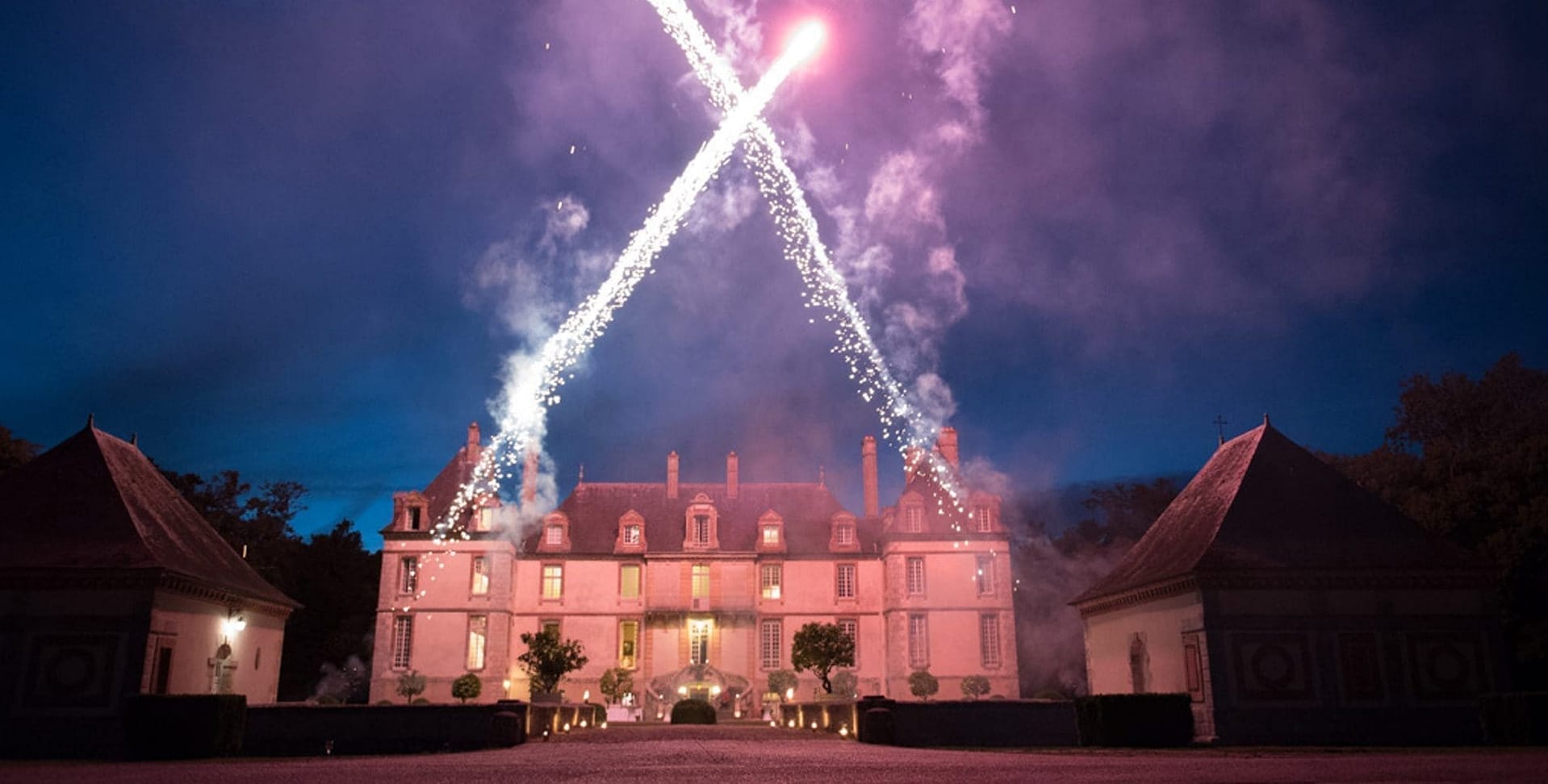 french chateau wedding fireworks